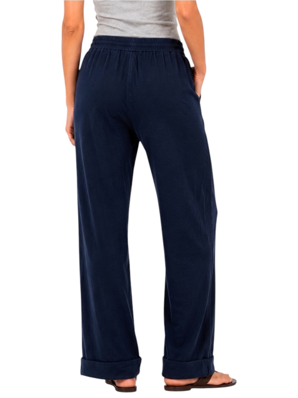 BANANA REPUBLIC High Rise Linen Blend Pull On Navy Blue Pant Medium - Picture 3 of 12